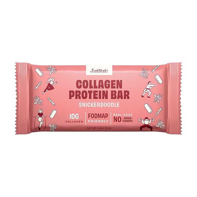 JustNosh Collagen Protein Bars, 10g Collagen, 15g Protein, Gluten Free, Dairy Free, FODMAP Friendly, Seed Oil Free Certified, Clean Ingredients | Snickerdoodle (12 Pack)
