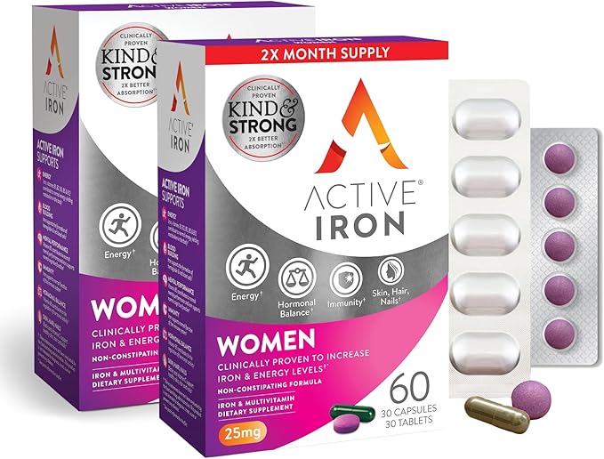 Active Iron for Women, Non-Constipating, 30 30 Multivitamin 2 Pack