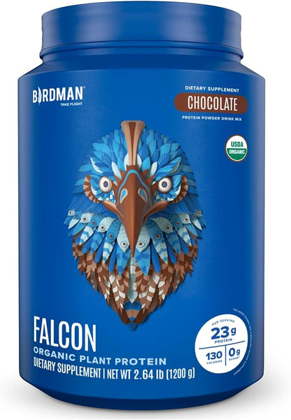 BIRDMAN Falcon Vegan Protein Powder Organic, Stevia & Sugar Free, Plant Based Protein, Low Carb, Dairy Free, Keto, Non Whey Protein, Probiotic, Pea Protein | Chocolate Flavor - 40 Servings - 2.64lb