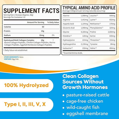 Multi Collagen Powder, Type I II 16oz