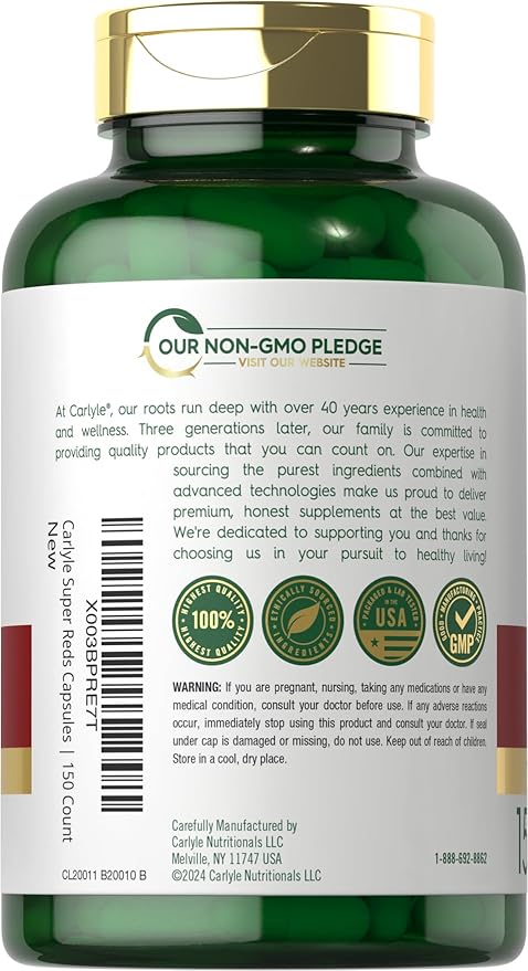 Carlyle Super Reds Capsules | 150 Count | Superfoods Supplement | Vegetarian & Non-GMO