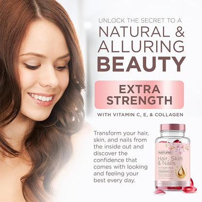 Hair Skin and Nails Vitamins – 5000mcg Biotin 60 Softgels