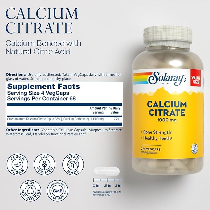 Solaray Calcium Citrate Complex, 1000 mg (68 Serv, 275 Count)