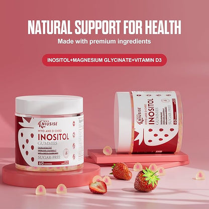 Inositol Gummies, Inositol Supplement with Myo-Inositol & D-Chiro Inositol + Vitamin D3, Ideal 40:1 Ratio, with Magnesium Glycinate 400mg, Supports Regular Cycle for Women, Vegan, 60 Gummies