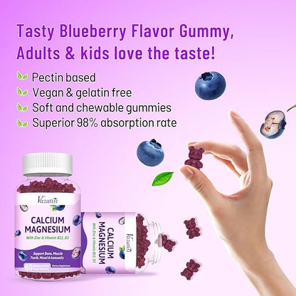 2 Pack Calcium Magnesium Zinc Gummies D3 & B12, Sugar