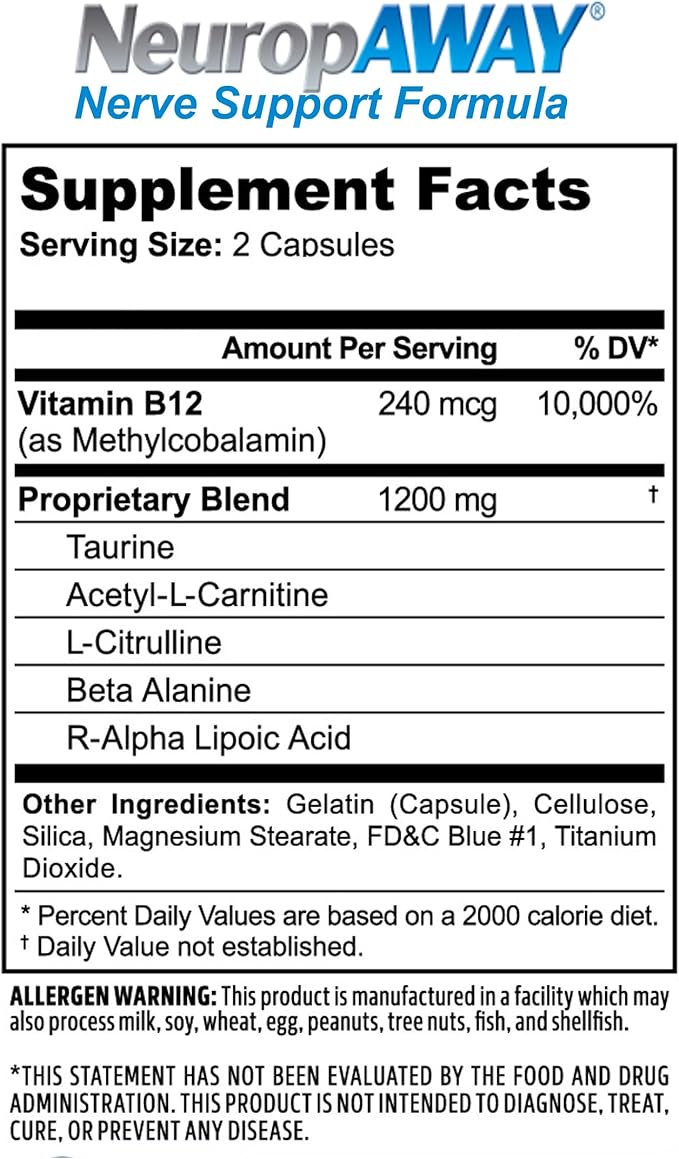 NeuropAWAY Nerve Support Formula 72 Daily Capsules