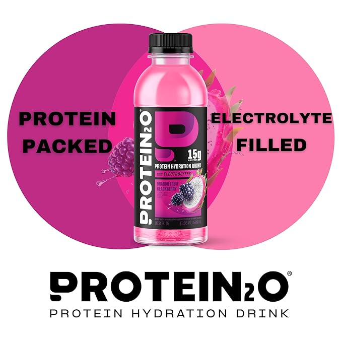 Protein2o 15g Whey Protein Isolate Hydration Drink, 350mg of Electrolytes, Vitamins B5 & B6, Low Sugar, Flavor Fusion Variety Pack, 16.9 oz Bottle (Pack of 12)