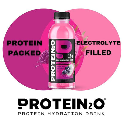 Protein2o 15g Whey Protein Isolate Hydration Drink, 350mg of Electrolytes, Vitamins B5 & B6, Low Sugar, Flavor Fusion Variety Pack, 16.9 oz Bottle (Pack of 12)