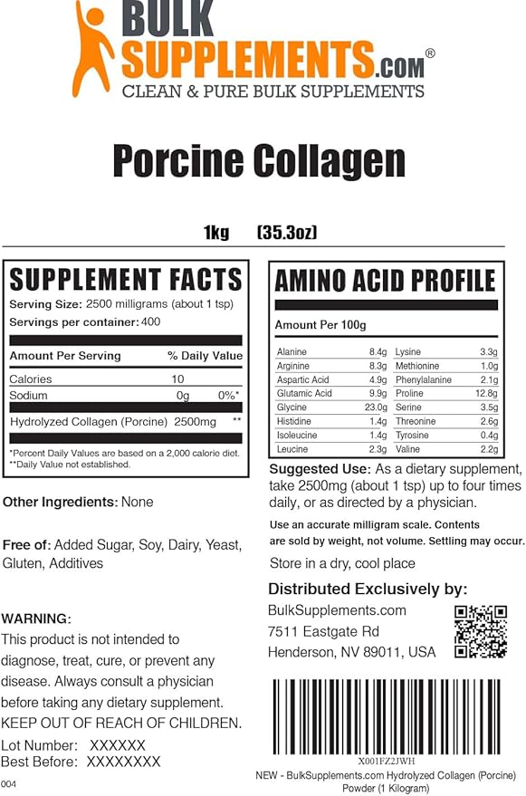 BulkSupplements.com Porcine Collagen Powder 2500mg per 5kg (11 (11 lbs)
