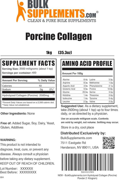 BulkSupplements.com Porcine Collagen Powder 2500mg per 5kg (11 (11 lbs)
