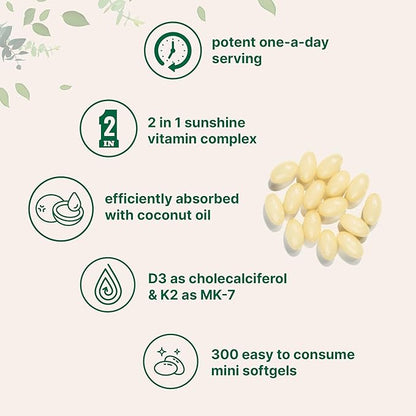 Micro Ingredients Vitamin D3 5000 IU K2 (MK-7) (MK-7) 100 100 mcg, 300 Virgin 2 in 1 Vitamins