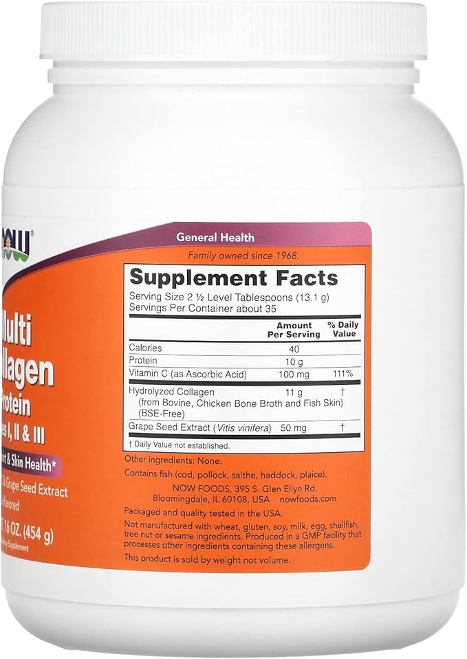 NOW Supplements, Multi Collagen Protein Types 16 oz (454 g)