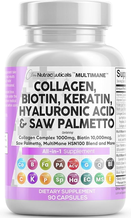 Clean Nutraceuticals Collagen Pills 1000mg Biotin 10000mcg Keratin 90 Count