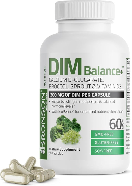 Bronson DIM Balance+ Calcium D-Glucarate, Broccoli D3 200 200 MG 60 Vegetarian