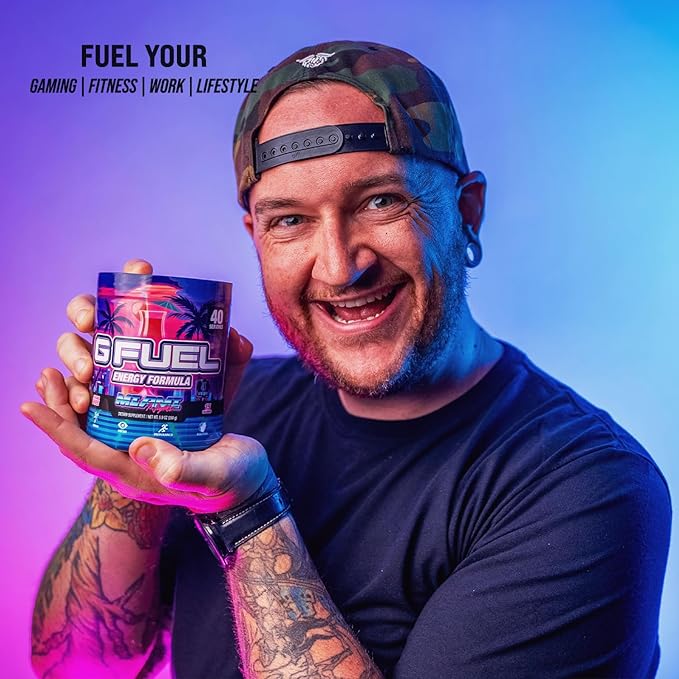 G Fuel Miami Nights Energy Drink Powder, Pre Workout Caffeine Mix for Gaming, Sugar Free Focus Amino, Vitamin + Antioxidants, 9.9oz (Strawberry Pina Colada, 40 Servings)
