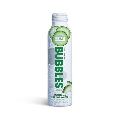 JUST Bubbles Cucumber - Pure Premium Sparkling Spring Water in a Fully Recyclable Reusable Eco-Friendly Bottle - 100% Mountain-Sourced Carbonated Water with Naturally Occurring Minerals, 16 Fl Oz (Pack of 12)