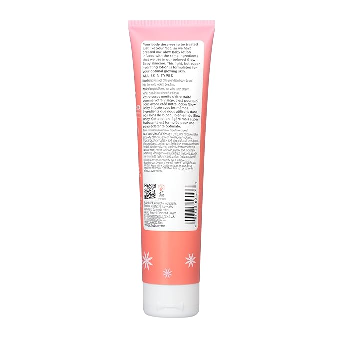 Pacifica Beauty Glow Baby Vitamin C Brightening Body Lotion and AHA Brightening Body Scrub Set, Bath and Body, Vitamin E, Kakadu, Moisturizing, Exfoliating, Hydrating, Vegan, 5 fl oz Each (Set of 2)