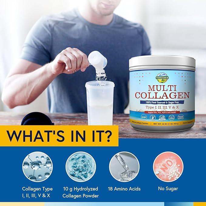 Terranics Multi Collagen Peptides Powder, Type 16oz