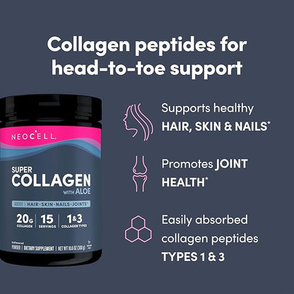 Neocell Super Collagen with Aloe; Collagen 1 and 3; Supports 10 g 30 Servings; 10.6 Oz,*
