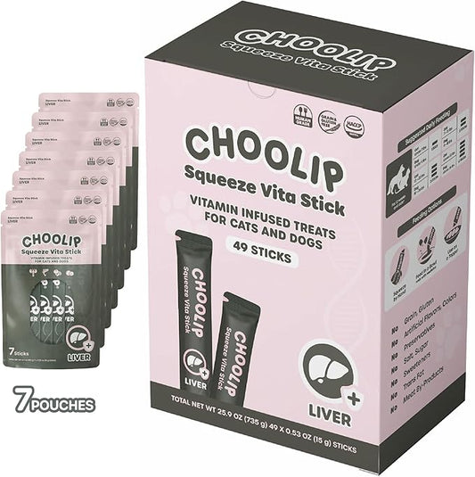 Squeeze Vita Stick Lickable Treats for Dogs & Cats. 49 Liver support sticks with essential multivitamins. Soft and tasty paste for all life stages, supporting liver health