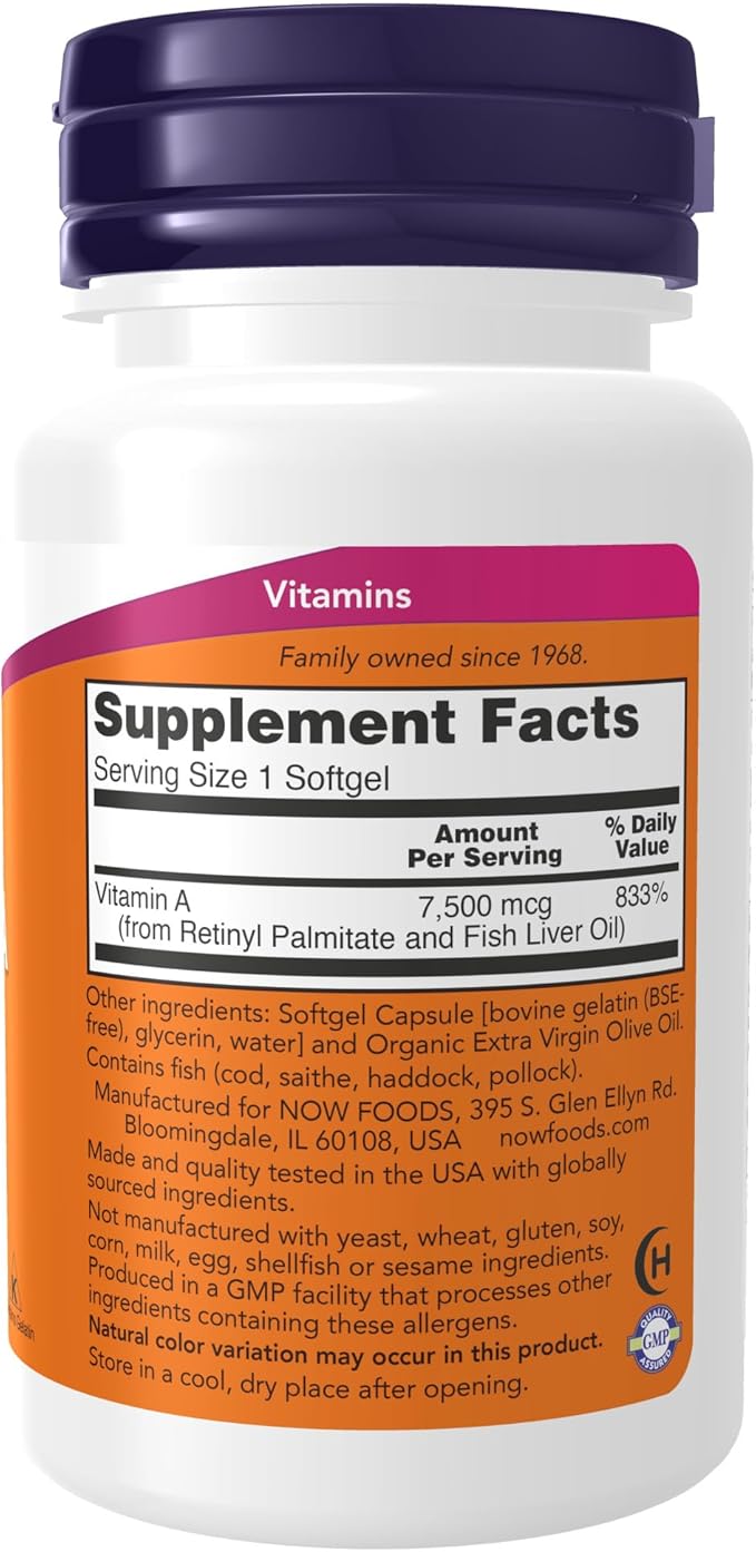 NOW Supplements, Vitamin A (Fish Liver 25,000 IU, 100 Softgels