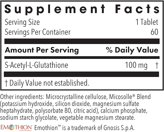 Allergy Research Group Acetyl-Glutathione - S-Acetyl-L-Glutathione, Well Absorbed, Oral Glutathione, Immune Support, 100 mg Supplement, Hypoallergenic, Scored Tablets - 60 Count
