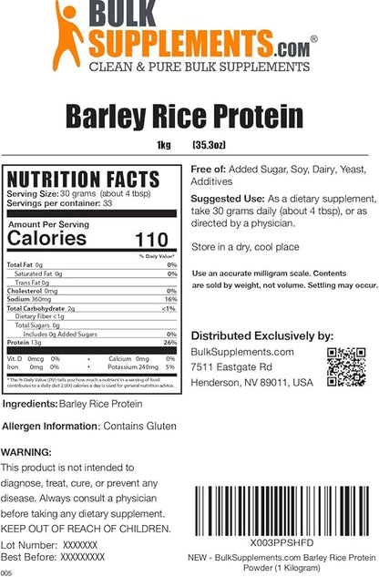 BulkSupplements.com Barley Rice Protein Powder 30g per 1kg (2.2 (2.2 lbs) 1)