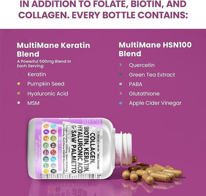Clean Nutraceuticals Collagen Pills 1000mg Biotin 10000mcg Keratin 90 Count