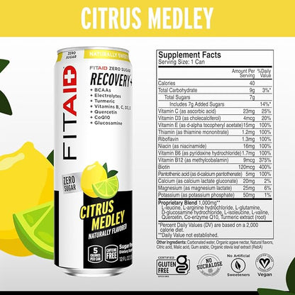 FITAID ZERO, Keto-Friendly, Number 1 Post-Workout Recovery Drink, Contains Zero Sugar, BCAAs, Glucosamine, 5 Calories, 12 Fl Oz (Pack of 12)