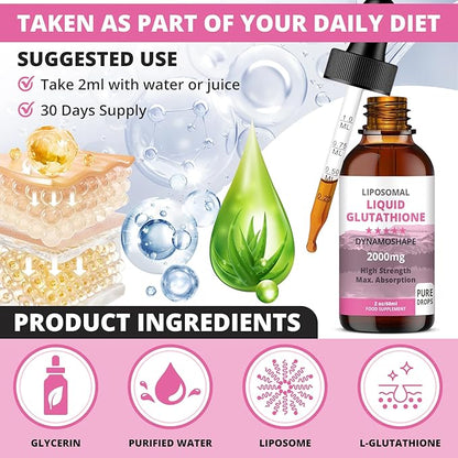 Liposomal Glutathione 2000mg with Vitamin C, Oral Glutathione Liquid, Antioxidant Supplement for Detox, Superior Absorption, Higher Dosage (Pack of 1)