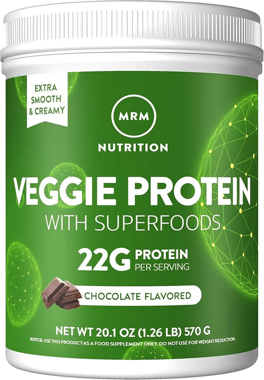 MRM Nutrition Veggie Protein with Superfoods | Chocolate Flavored | 22g Complete Protein | Over 8.8g Essential Amino acids | 13 superfoods | with Omega 3s and Omega6s | Keto Friendly | 30 Servings