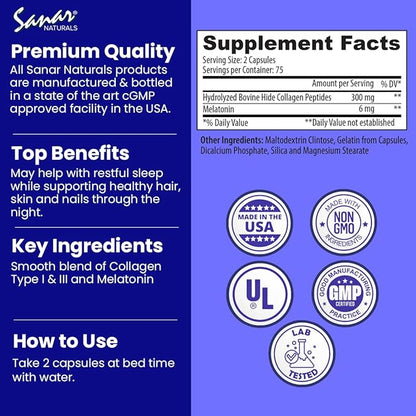 Sanar Naturals Collagen Pills Beauty Sleep 6 mg 150 Capsules