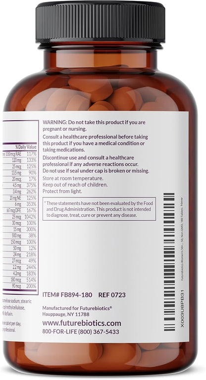 Futurebiotics Women's 50+ Multivitamin Once Daily 50, NON-GMO, 180 Tablets
