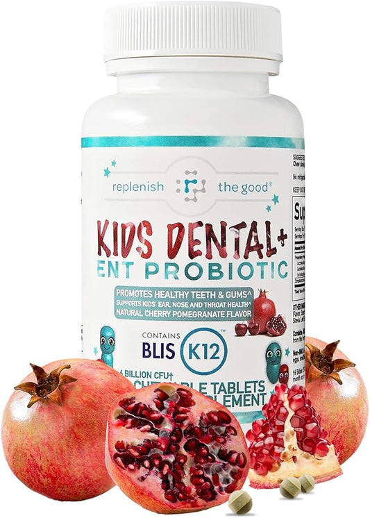 Children's Probiotics, 60 Cherry-Pomegranate Chewables - Easy to Swallow, Helps Digestive & Immune Support, Oral Probiotics for Healthy Teeth and Gums, Bad Breath & ENT Support