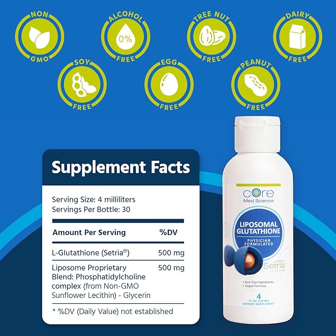 Core Med Science Liposomal Glutathione Liquid (500mg, 4 4 Fl