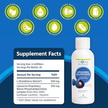 Core Med Science Liposomal Glutathione Liquid (500mg, 4 4 Fl
