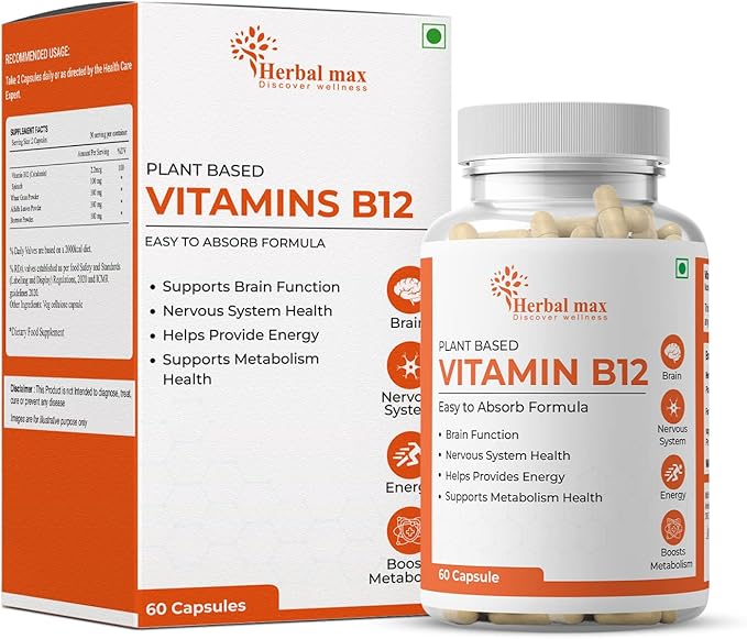 Vitamin B12 (Cobalamin), 60 Capsules B12 Supplement