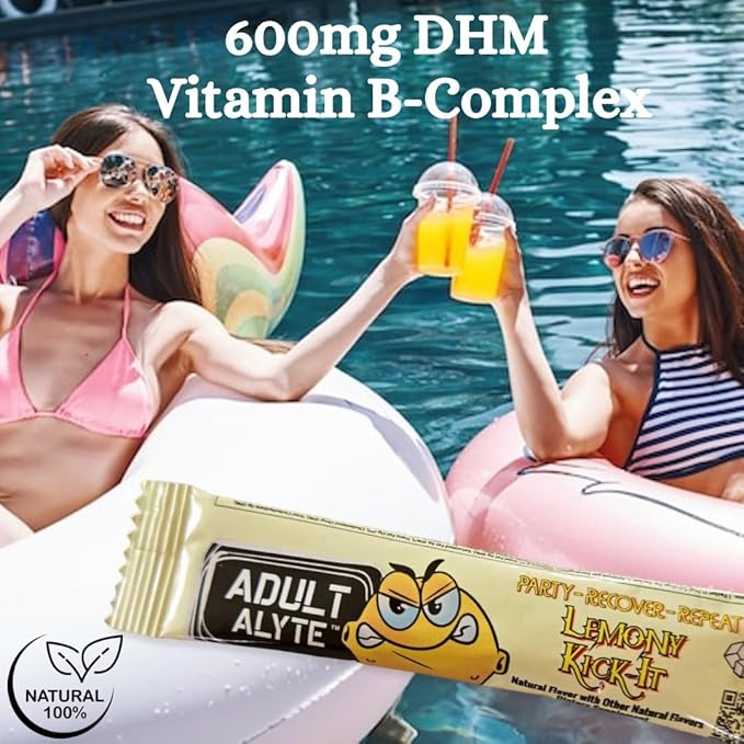 After Alcohol Aid Wellness Vitamins I Restore Better Mornings I Dihydromyricetin DHM & B Vitamins Complex I Antioxidants Supplement and Liver Support I 5 Powder Stick Drink Packets I Lemony Kick-It