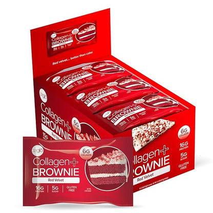 321glo Collagen Protein Brownie | Gluten Free, Low Sugar | Keto Snack for Women, Men, & Kids | 16g Protein, 6g Collagen | 12 Pack (12 Pack, Red Velvet)