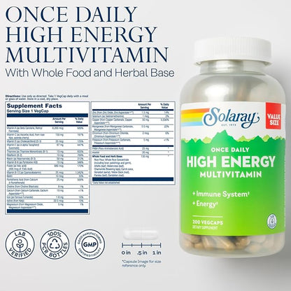 SOLARAY Once Daily High Energy Multivitamin, 200 Servings, 200 VegCaps