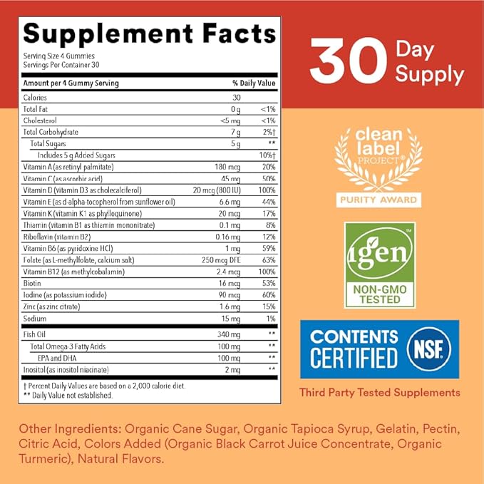 SmartyPants Kids Multivitamin + Fiber & 3 Fish (120 Count) (60 Count)
