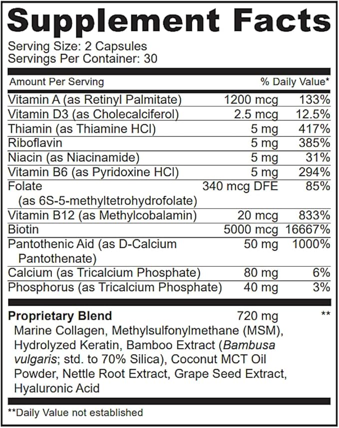 Biotin with Hyaluronic Acid, Collagen and 25000 mcg B1, B2, B2, B3, B3, B6, B6, B7 B7 Complex 60 Capsules