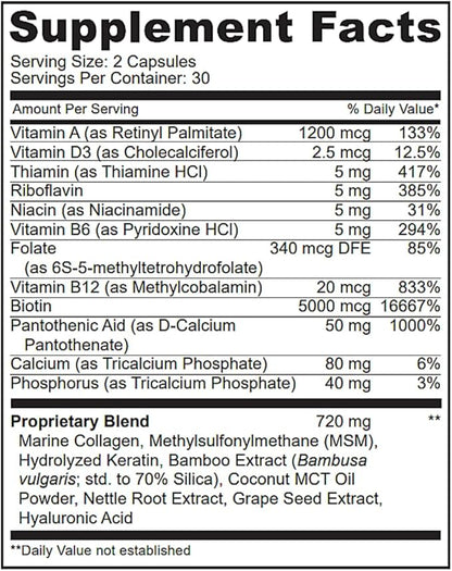 Biotin with Hyaluronic Acid, Collagen and 25000 mcg B1, B2, B2, B3, B3, B6, B6, B7 B7 Complex 60 Capsules