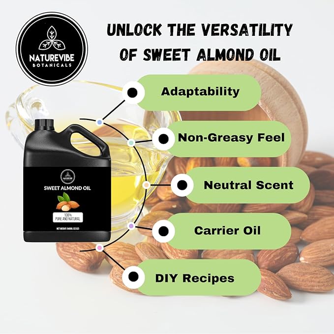 Naturevibe Botanicals Sweet Almond Oil 32 Ounces 100% Pure