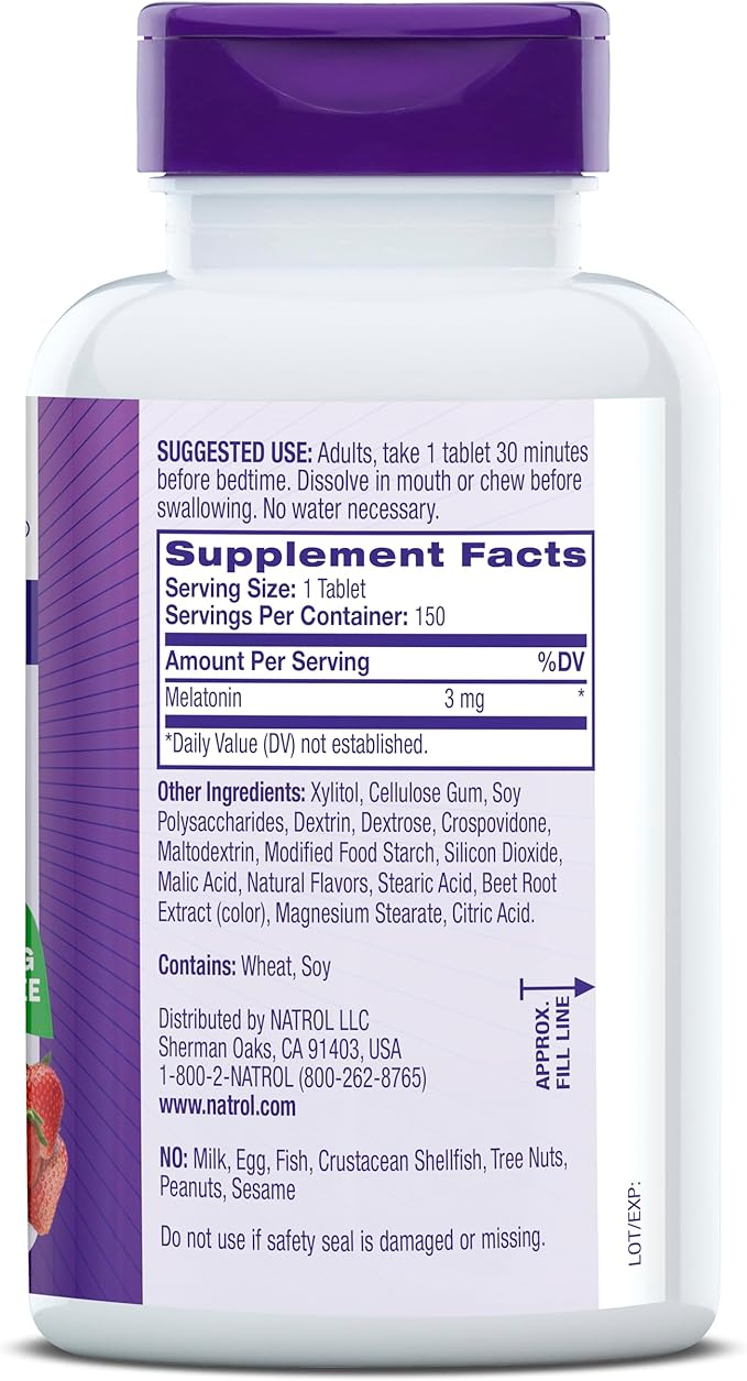Natrol Melatonin 3mg, Strawberry-Flavored Dietary Supplement 150 Fast-Dissolve 150 Day
