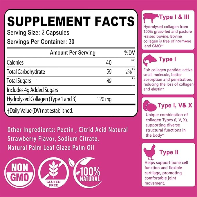 Premium Collagen, Hydrolyzed Collagen Peptides Capsules