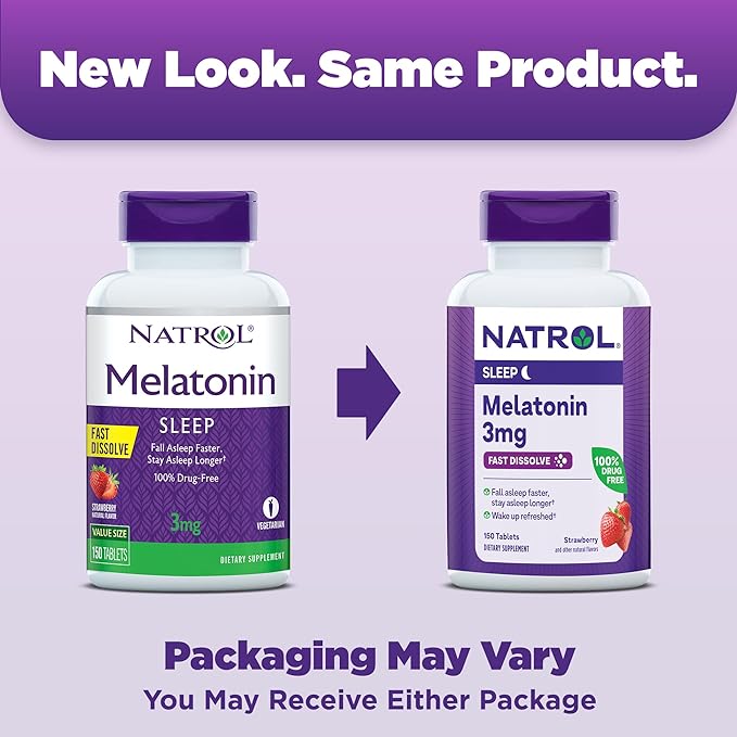 Natrol Melatonin 3mg, Strawberry-Flavored Dietary Supplement 150 Fast-Dissolve 150 Day