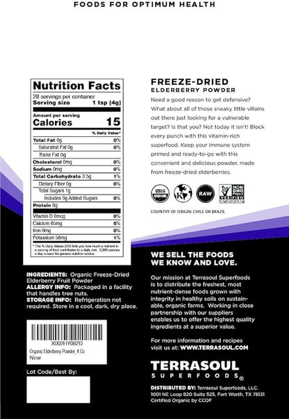 Terrasoul Superfoods Organic Elderberry Powder, 4 Oz