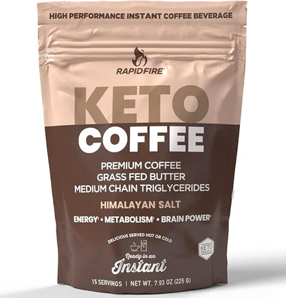 Rapidfire Ketogenic High Performance Instant Coffee Mix, Supports Energy and Metabolism, 15 Servings, brown, 7.93 ounce (pack of 1)