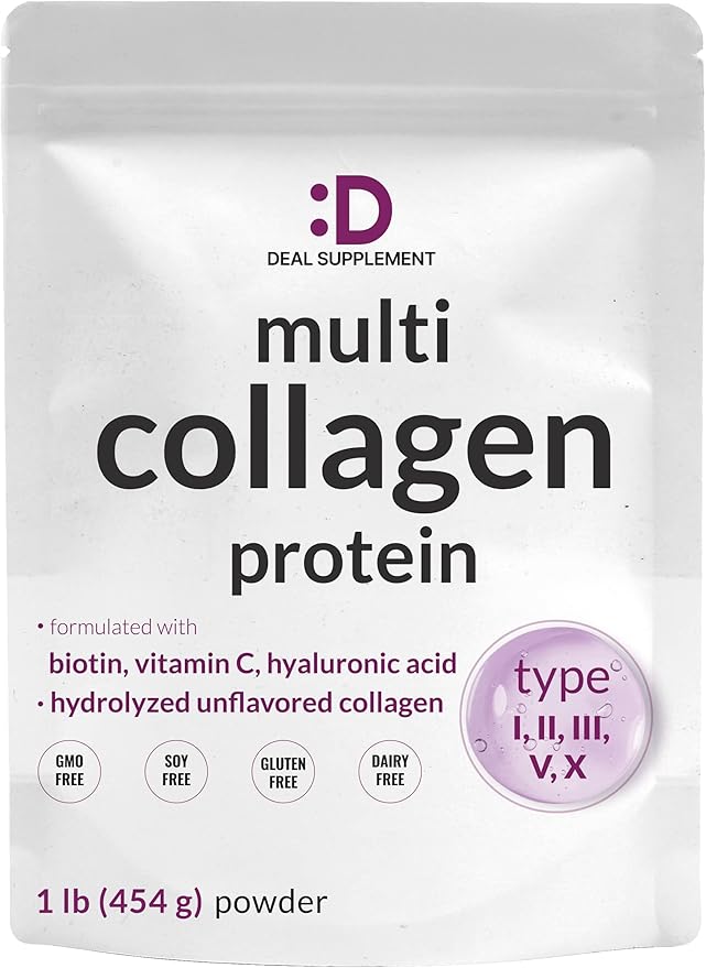 Multi Collagen Protein Powder,1Lb 10000mcg, Vitamin